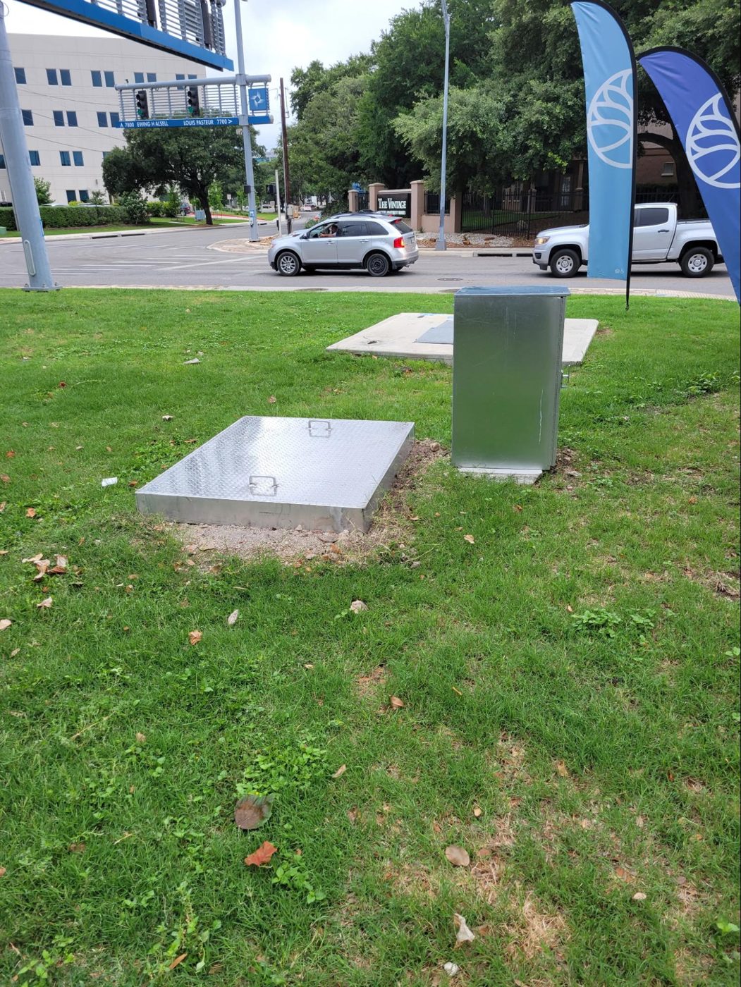 Installed custom manhole cover for a Liquid Active Armour setup in San Antonio